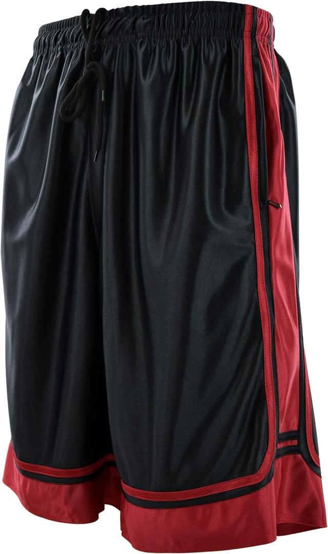 Mens Gym Training Basketball Shorts with Zippered Pockets (Black, XXXL)
