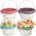 Cinnvoice 4 Pcs Easter Baskets Wicker Gift Basket with Folding Handles and Removable Liner Easter Egg Hunt Willow Picnic Basket Easter Candy Storage Weddings Basket Garden and Home Decoration