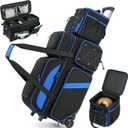 4 Ball Bowling Bag with Wheels, 3 Ball Bowling Bags Roller with 1 Ball Add On Bag, Multi-Pockets & Shoe Compartment (Fits Up to Size 16) (Blue)