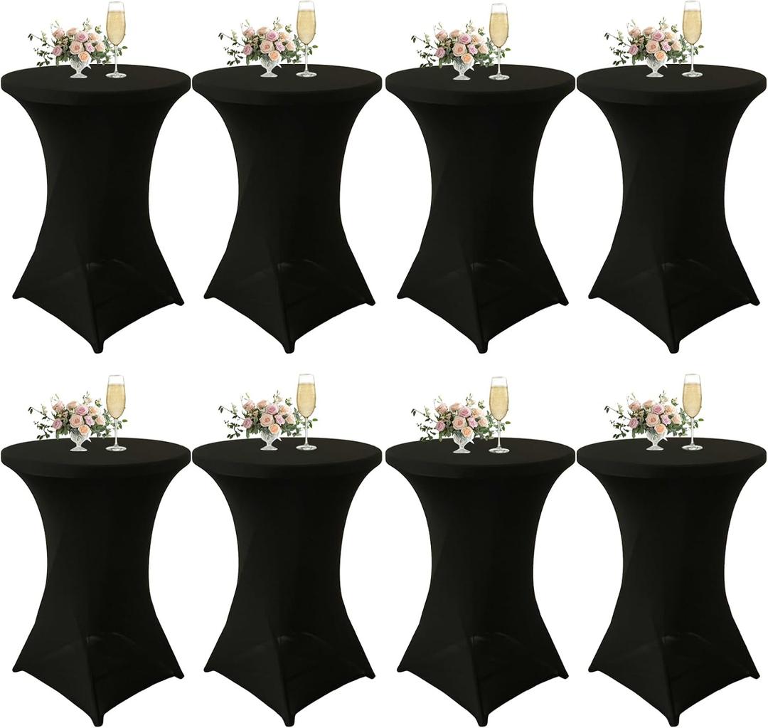 8Pack Cocktail Table Covers 32x43Inch Black Cocktail Tablecloth Fitted Spandex Stretch Hightop Table Cover for Party Bar Pub Wedding Banquet