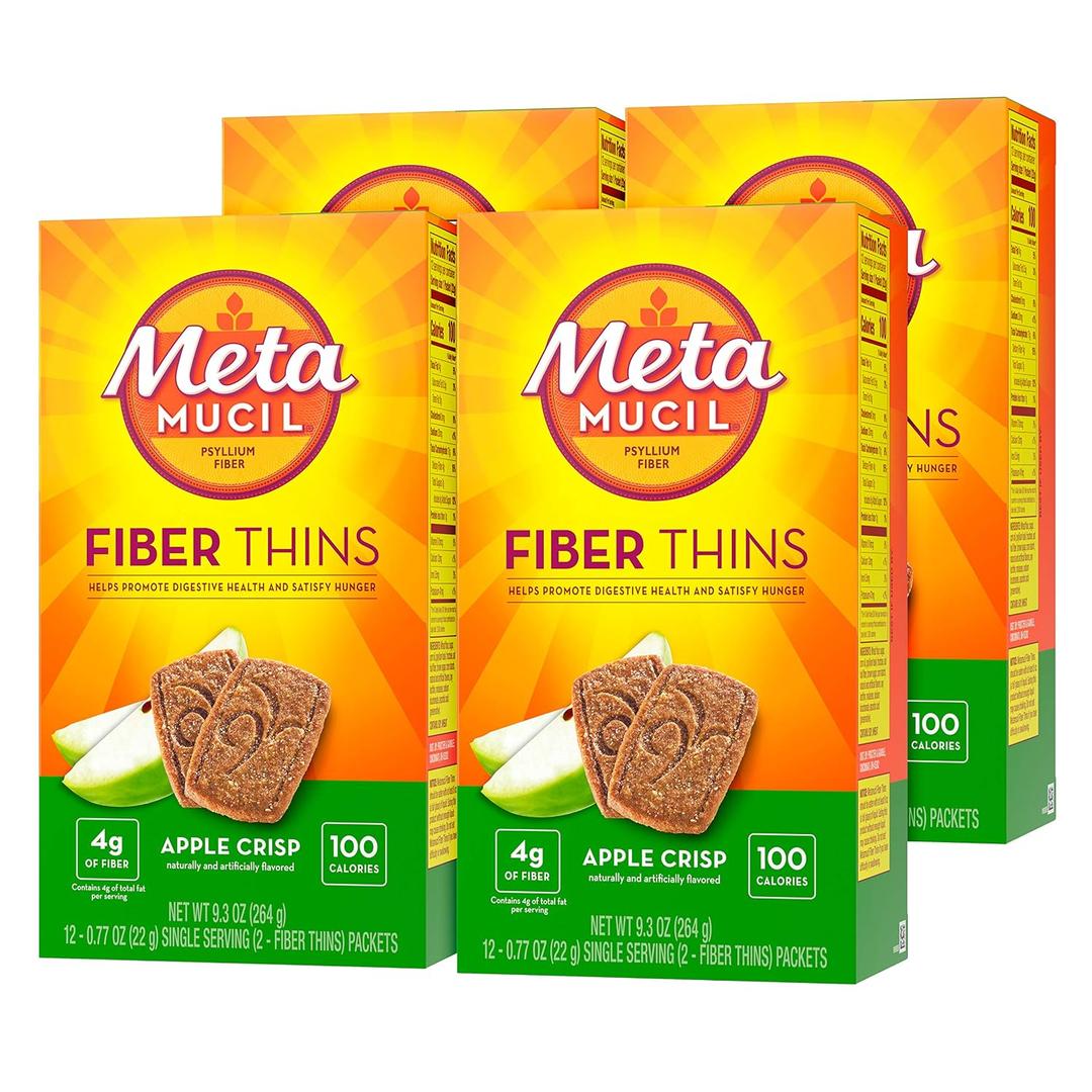 Metamucil Apple Crisp Flavored Fiber Thins Dietary Fiber Supplement with Psyllium Husk, 9.3 Ounce, Pack of 4 (EXP 11/07/26)