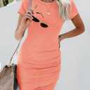 BTFBM Womens Summer Dresses 2026 Casual Bodycon Mini Dress Short Sleeve Crew Neck Ruched Spring Beach Vacation Outfits (Pink, M)