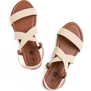 Rekayla Flat Elastic Sandals for Women (6, Beige)