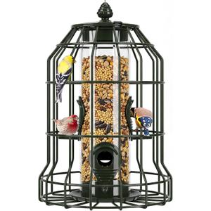 Bird Feeder Cage for Wild Birds Outside, Squirrel Resistant Bird Feeders with 4 Perches,25 oz Chew Proof and Rust Proof Wild Bird Feeders for Small Birds Only(Green)