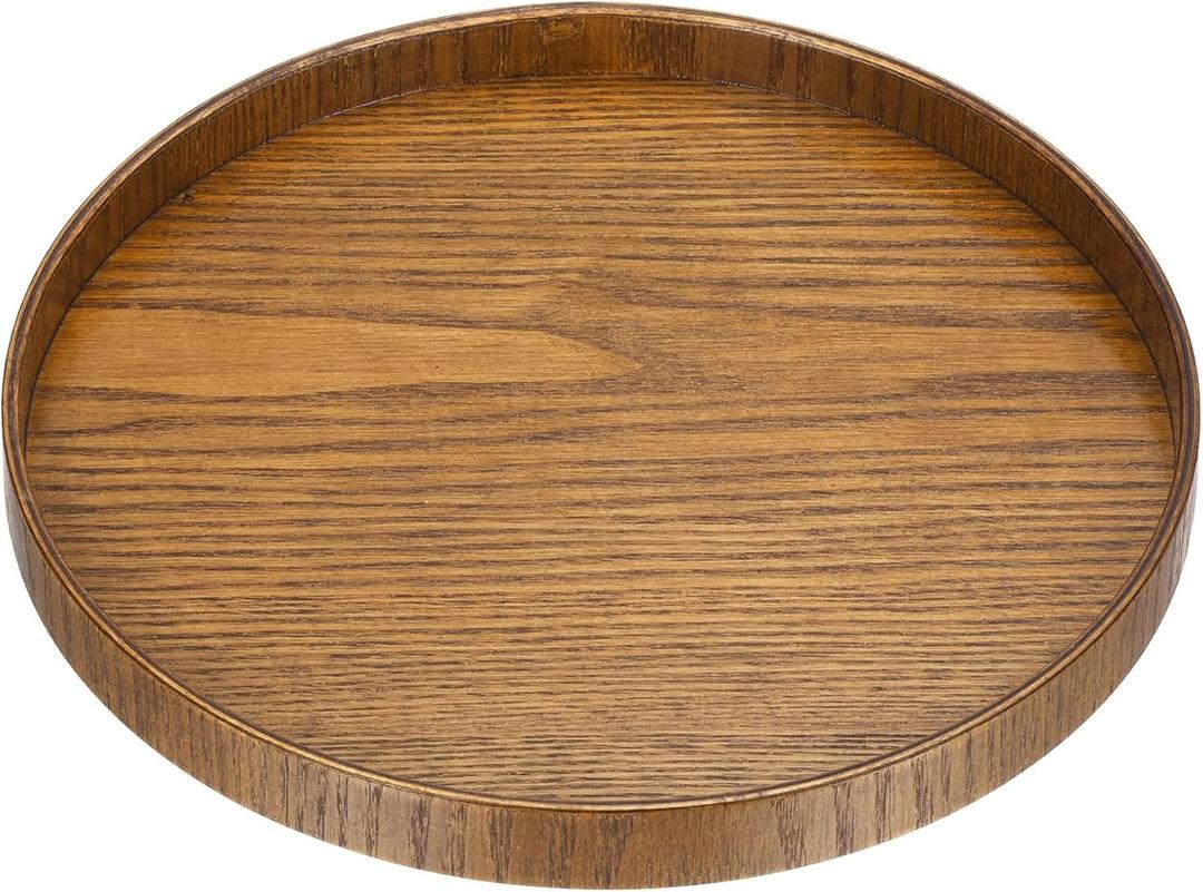 PATIKIL Wood Serving Tray 9 Inch, Round Decorative Platter for Home Decor Kitchen Table Candle Holder, Brown