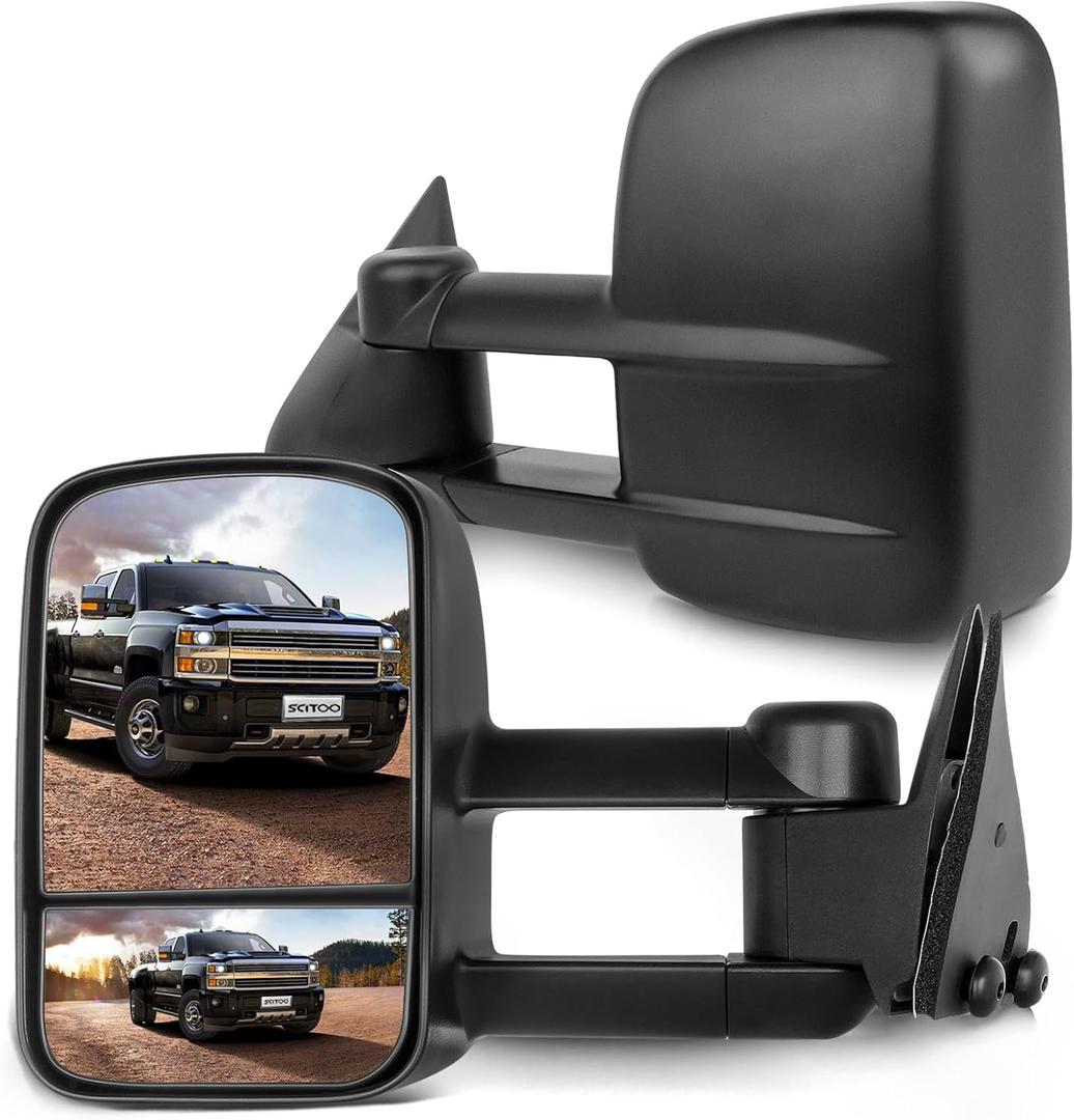 SCITOO Tow Mirrors Compatible with 1988-1998 for Chevy for GMC C/K 1500 2500 3500 1992-2000 for Chevy Tahoe for GMC Yukon Pickup Manual Adjusted No Heated No Turn Signal Black Housing Towing Mirrors
