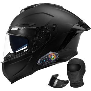 Bluetooth Modular Motorcycle Helmet with Dual Visors, DOT ApprovedBuilt-in Sun Shield, Removable Washable Liner for Adults Men Women, Casco Moto Hombre Mujer (M54~55CM)