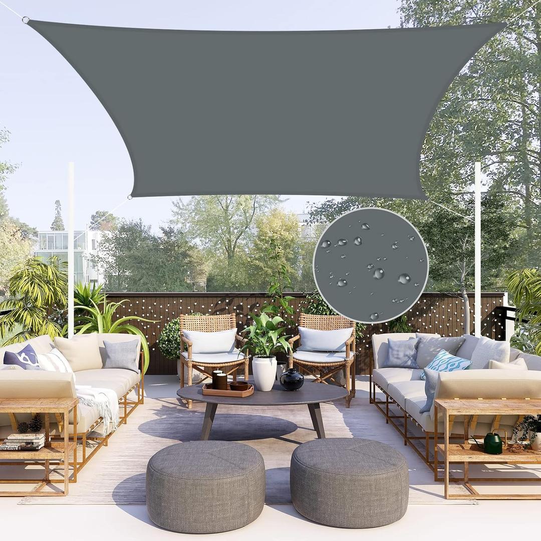 Neween Waterproof Sun Shade Sail Rectangle UV Block Canopy for Outdoor Patio and Garden, Yard Activities (10'x16', Gray)