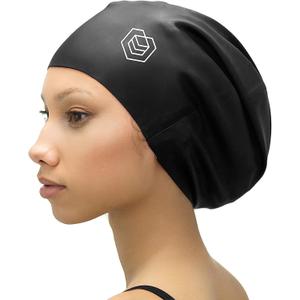 SOUL CAP - Large Swimming Cap for Long Hair - Designed for Long Hair, Dreadlocks, Weaves, Hair Extensions, Braids, Curls & Afros - Women & Men - Silicone (Medium, Black)