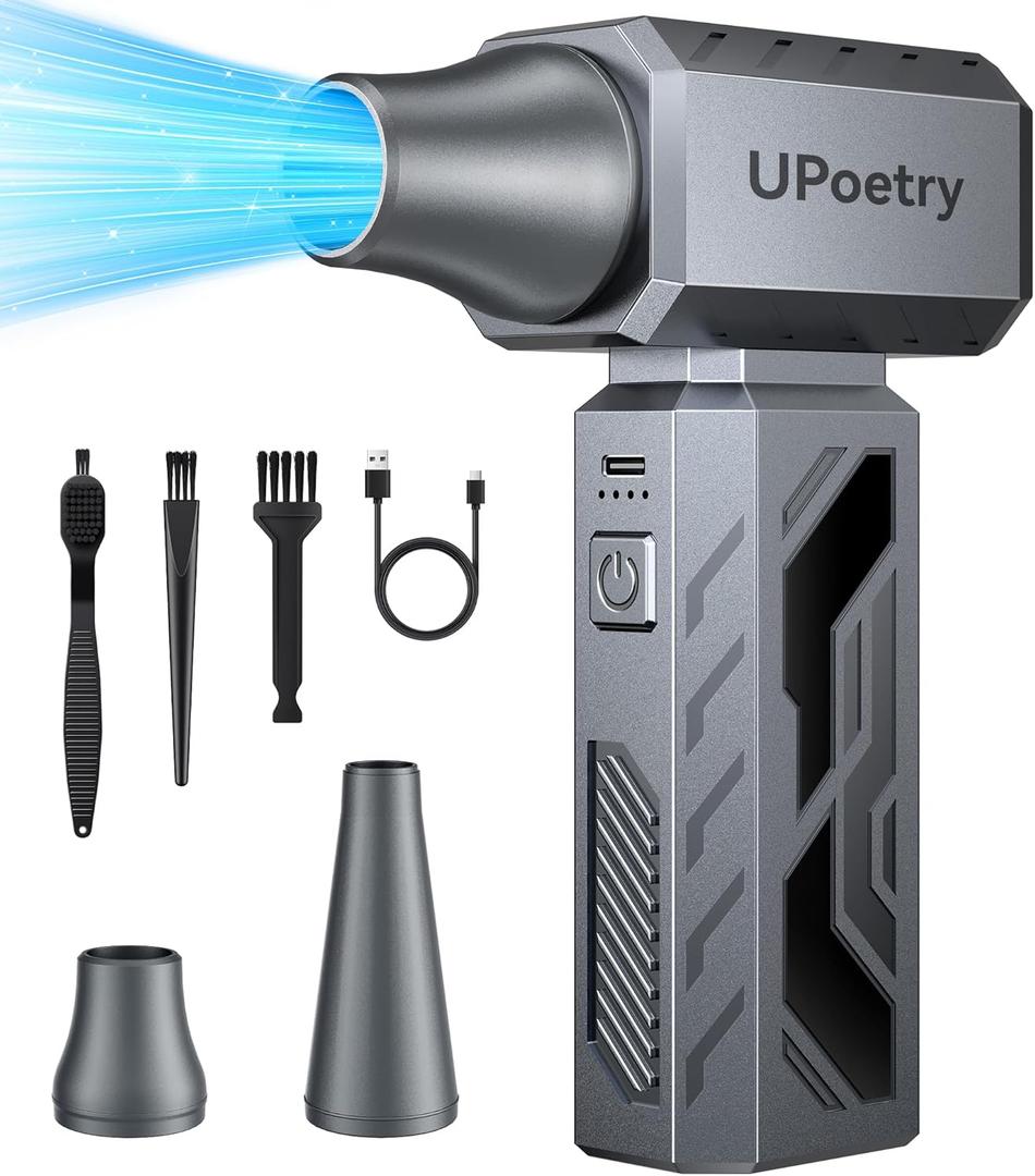 Compressed Air Duster, 130000RPM Electric Air Duster Brushless Motor with Stepless Speed Adjustable, Rechargeable Fast Charging Cordless Mini Air Blower for PC, Keyboard, Car, Home & Outdoor (Grey)