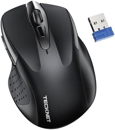 TECKNET Wireless Silent Mouse, Quiet Click, 2.4G Optical Cordless Mouse, 6 Adjustable 4000 DPI, Computer Mice for Laptop, Chromebook - Black