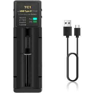 18650 Battery Charger, Single-Slot Universal 3.7V Battery Charger for 18650 21700 26650 14500 16340 Li-ion Rechargeable Batteries