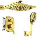 Shower Faucet Set, Rainfall Shower Head with Handheld Brushed Gold
