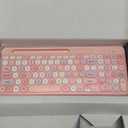 Retro Wireless Keyboard with Round Keycaps, 2.4GHz Full-Size USB Cute Wireless Keyboard Mouse for Computer, Desktop, Laptop and Computer (Pink-Colorful)