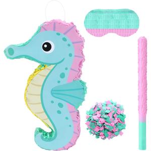 Tenceur Seahorse Piata Set Includes Piata Blindfold Stick and Confetti Birthday Summer Party Decorations Props