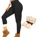 Thermal Thick Fleece Lined Leggings -High Waisted Warm Winter Yoga Pants for Women Running Workout Leggings Black (L)