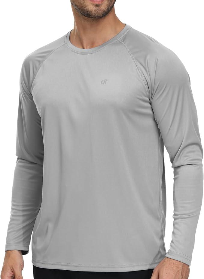 Rash Guard Long Sleeve Shirts for Men - UPF 50+ UV Sun Protection SPF T-Shirts - Quick Dry Rashguard Swim Water Shirt, Size 2XL, 2-light Grey