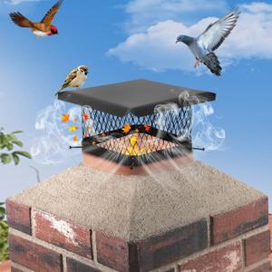 Chimney Cap Stainless Steel (13" x 13")Single Bolt Chimney Fireplace CoverChimney Flue Cover to Fit On Existing Flue TilesWith Netting and Cover Panels for Protection from Birds, Debris, Rain