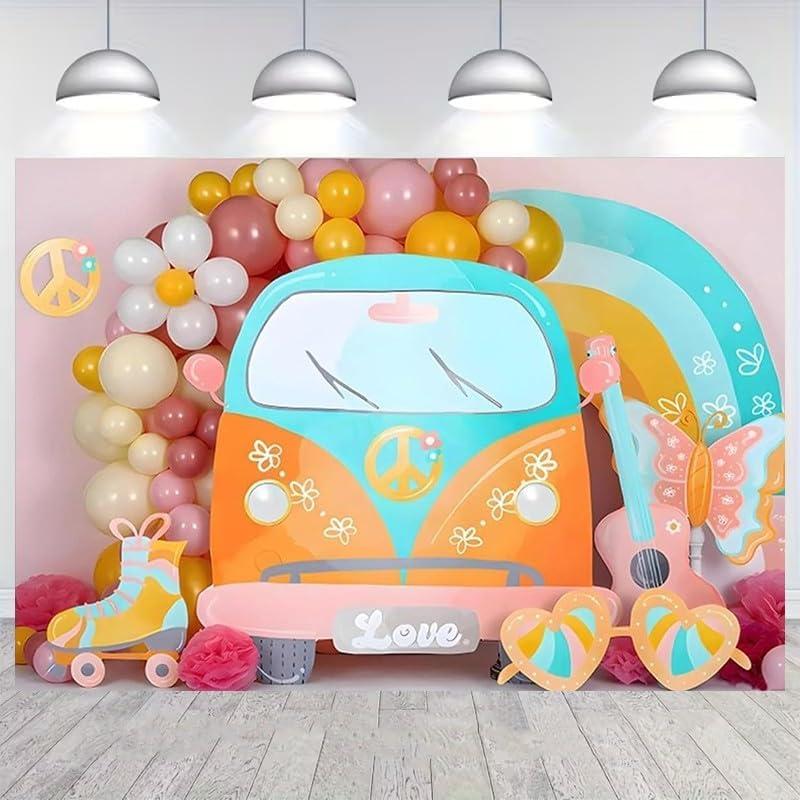 Groovy Photography Background Boho Rainbow Daisy Peace Love Decoration Hippie 70's Kids Birthday Party Backdrop Baby Shower Party Background (8X6FT)