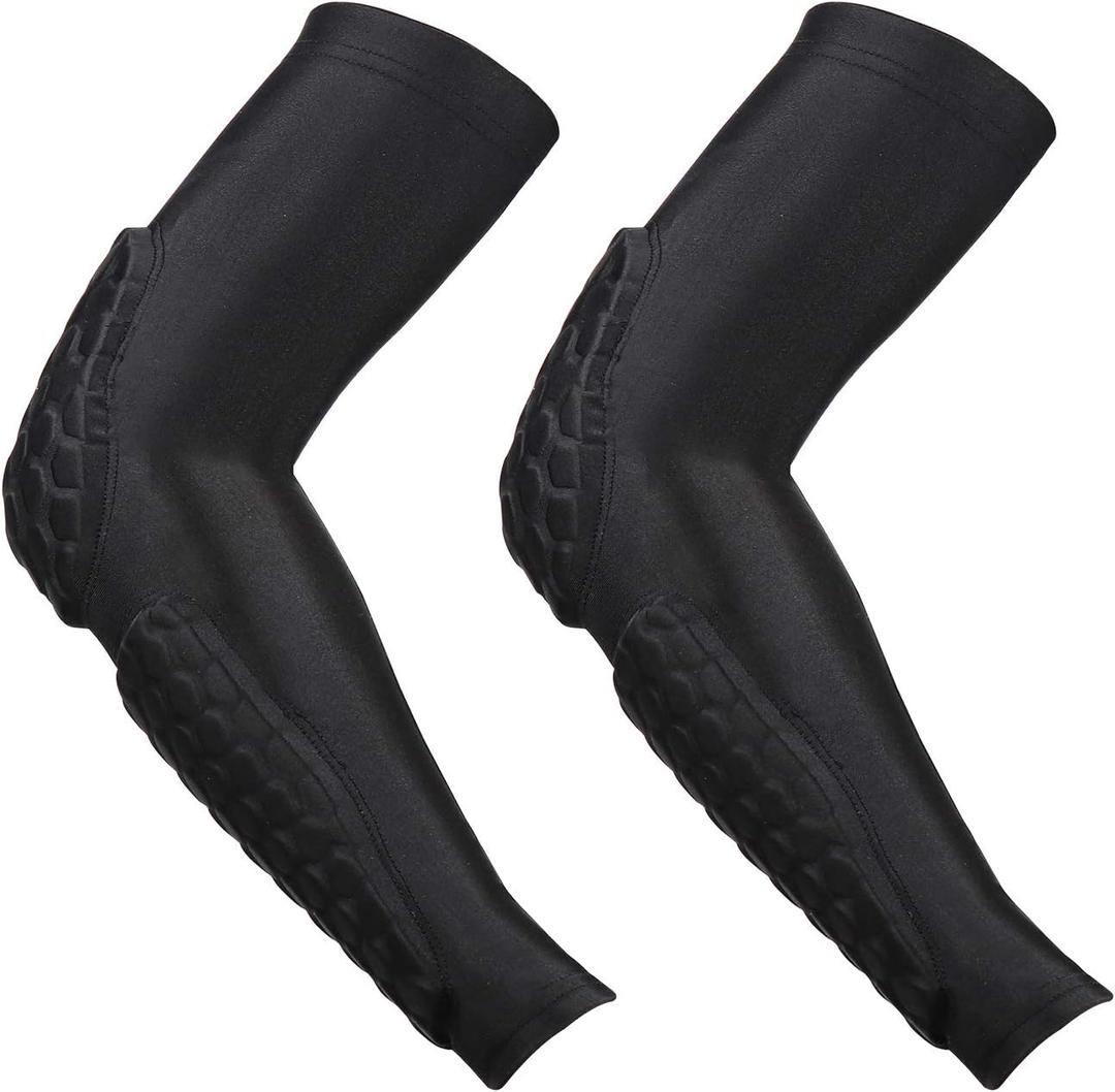 GUOZI Arm Elbow Sleeves, [2 Pack] Honeycomb Crashproof Arm Elbow Pads for Youth Adult Sports Football Basketball Volleyball (Medium, Black)