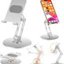 Adjustable Aluminum Phone Stand for Desk, No Wobble Heavy Base, Height Adjustable iPhone & iPad Stand, 360 Rotating Foldable Phone Holder for Desk Office Home 