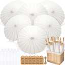 Huhumy 6 Set Parasol Umbrella 33 Inch Wedding Paper Umbrellas Thank You Card Chinese Japanese Parasol DIY Oiled Paper Painting Craft Decorative for Bridal Party Decor Outdoor Photography Props (White)