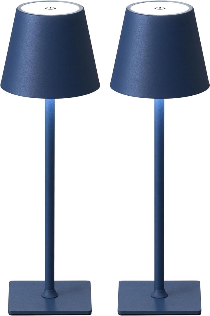 KDG 2 Pack Cordless Table Lamp,Portable LED Desk Lamp, 4000mAh Battery Operated, 3 Color Stepless Dimming Up, for Restaurant/Bedroom/Bars/Outdoor Party/Camping/Coffee Shop Night Light(Blue)