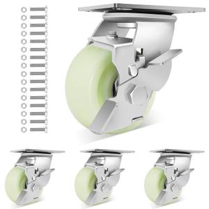 W B D WEIBIDA Heavy Duty Caster Wheels 4 Inch - 2500 LBS, PP Plate Castor Set of 4 with Double Ball Bearings, Non-Marking Quiet Industrial Swivel Casters for Hand Trucks, Carts, Industrial Equipment