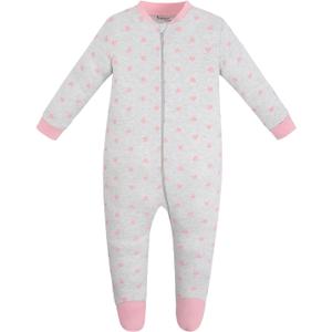 Jimonda Baby Pajamas 100% Cotton Gender Neutral One-Piece Footed,Long Sleeve Clothes,2-Way Zipper Closure Romper (18-24 Months, Pink Heart)