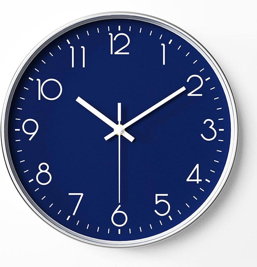 Navy Blue Modern Wall Clock for Living Room Decor, 14 Inch Large Wall Clock Silent Battery Operated, Classic Round Analog Clock for Bedroom, Kitchen, Office, Bathroom, Outdoor Patio, Pool