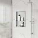 Qeke Stainless Steel Shower Niche 12" X 18", No Tile Needed Wall Niche Double Shelves, Recessed Shower Shelf for Bathroom Storage, Brushed Nickel