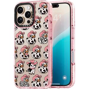 for iPhone 16 Pro Max Case Cute - Durable Shockproof 6.6 ft Drop Impact Phone Case - Funny Milk Cow Ducky Design (6.9") Glitter Pink