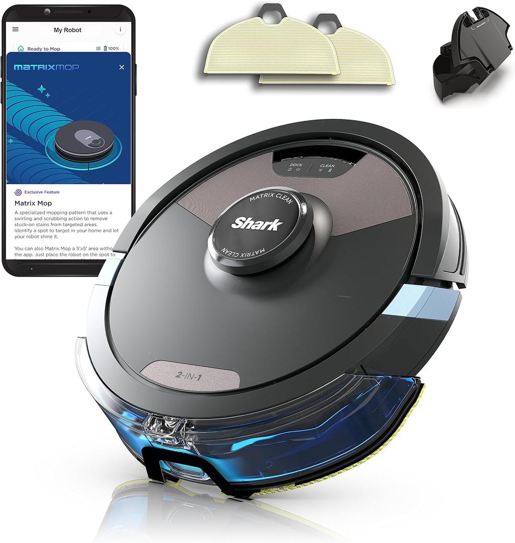 SHARK RV2620WD AI Ultra Robot Vacuum and Mop with Matrix Clean Navigation, CleanEdge Technology, Perfect for Pet Hair, Carpets, Hard Floors, Compatible with Alexa, Black/Mocha (No Self-Empty Base)