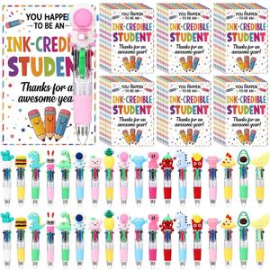 Tenceur 36 Set End of Year Gifts 4 in 1 Color Ballpoint Pens Bulk with 36 Thank You Cards, Cute Cartoon Multi Ink Pens Assorted for Rewards, Teacher Appreciation Gifts, Party Favors Supplies
