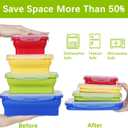 4 Collapsible Silicone Food Storage Containers,Kitchen Stackable Leftover Bento Lunch Meal Box with Plastic Airtight Lids, Leak-proof Camping Food StorageMicrowave Dishwasher Freezer Safe