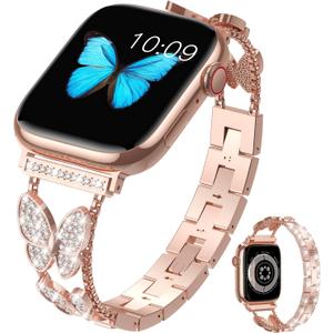 Fitlink for Apple Watch Band 38mm 40mm 41mm 42mm 44mm 45mm 49mm, Bling Butterfly Jewelry Diamond Rhinestone Metal Strap for Apple Watch Series 8/7/6/5/4/3/2/1/SE/SE2/Ultra Fitlink for Apple Watch Band 38mm 40mm 41mm 42mm 44mm 45mm 49mm, Bling Butterfly Jewelry Diamond Rhinestone Metal Strap for Apple Watch Series 8/7/6/5/4/3/2/1/SE/SE2/Ultra