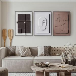 BULUXE 3-Piece Japandi Canvas Wall Art Set with Black Rectangle Frames Minimalist Japanese-Scandi Modern Wall Decor, 19.5''w 27.4''h