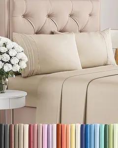 Queen Size 4 Piece Sheet Set  Comfy Breathable & Cooling Sheets  Hotel Luxury Bed Sheets for Women & Men  Deep Pockets, EasyFit, Extra Soft and Wrinkle Free Sheets  Cream OekoTex Bed Sheet Set
