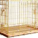 HOMEY PET Copper Gold Dog Crate 30 Inch, Portable Folding Metal Wire Dog Kennel Pet Dog Cage with Removable Floor Grid, Pull Out Pan, Double Doors, Handle for Medium-Small Breed Dogs Indoor Travel (30.2"L x 18.9"W x 22.4"H)