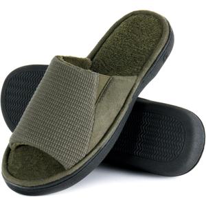 Cozy Men's Open Toe House Slippers Memory Foam,Comfy Slip On Indoor Slipper for Men Breathable, Non-Slip Soft Bedroom Home (Green)