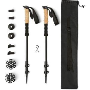 Amazon Basics Trekking Poles, Lightweight Collapsible Hiking Sticks with Quick Lock, EVA Grip & All-Terrain Accessories, Adjustable Aluminum, Black, 53in, Diameter 18mm