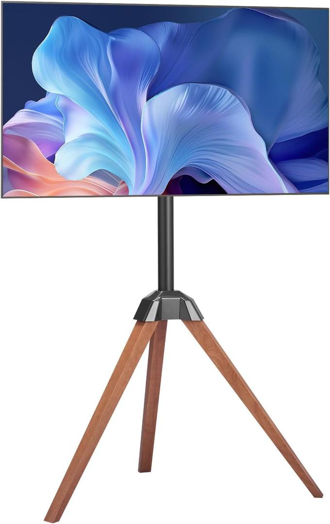 VEVOR Tripod Easel TV Stand, for 40-65 inch Flat Screen/Curved TVs Up to 99 lbs, 18 Left-Right Rotation Portable TV Stand with Oak Wood Legs, for Bedroom, Living Room, Studio, MAX VESA 600 x 400 mm