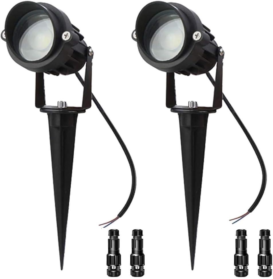 LAVAED 10W LED Landscape Lights 12V Outdoor Spotlight with Connectors Low Voltage Landscape Lighting Warm White Waterproof Yard Up light(2Pack)