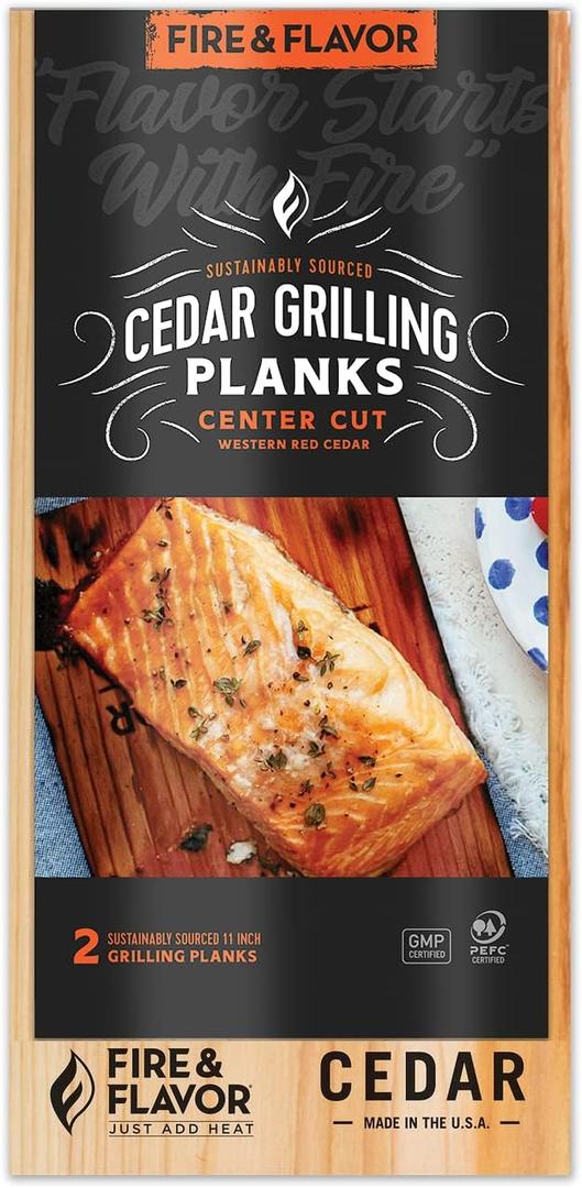 Fire & Flavor Cedar Planks, Great for Cedar Planked Salmon, Sustainably Sourced & Certified, 2-Pack, 11 inch
