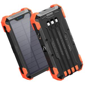 GOODaaa Portable Charger 24000mAh Built in 4 Cables and Thermometer 15W Fast Charging Power Bank Five Outputs Three Inputs Solar Charger Power Bank, SOS/Strobe/Strong Flashlights, Carabiner