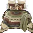 Donna Sharp Pine Circle Polyester Bedding Set - 3-Piece Queen Size Quilt Set - Includes 1 Quilt and 2 Standard Pillow Shams - Machine Washable - Traditional Design Pine Circle