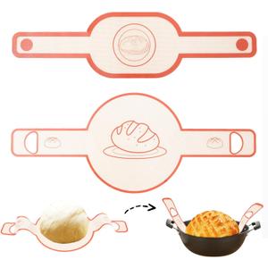 Silicone Bread Sling Dutch Oven, 2PCS Sourdough Bread Slings Oval and Round, Non Stick Reusable Silicone Baking Mat with Long Handles Sourdough Bread Baking Supplies and Making Tools, Red