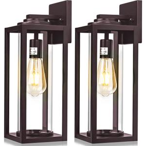 16inch Large Outdoor Wall Lights 2 Packs - Oil Rubbed Bronze Exterior Light Fixture with Clear Glass Shade, Waterproof Porch Lighting for House, Farmhouse Sconces Lantern for Front Door, Garage