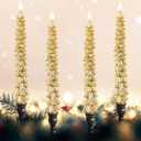 Ceoighe 4 Pcs 10 Inch Christmas Tree Candles, Premium Natural Unscented Beeswax Christmas Tree Shaped Taper Candles with Cotton Wick, for Xmas Holiday Decor Party Banquet, Gold