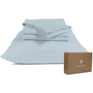 BIOWEAVES 100% Organic Cotton Sheets, 300 Thread Count 4-Piece GOTS Certified Bed Sheet Set Fits Mattress Upto 17" Deep Pocket, Soft & Silky Sateen Weave (King, Shore)